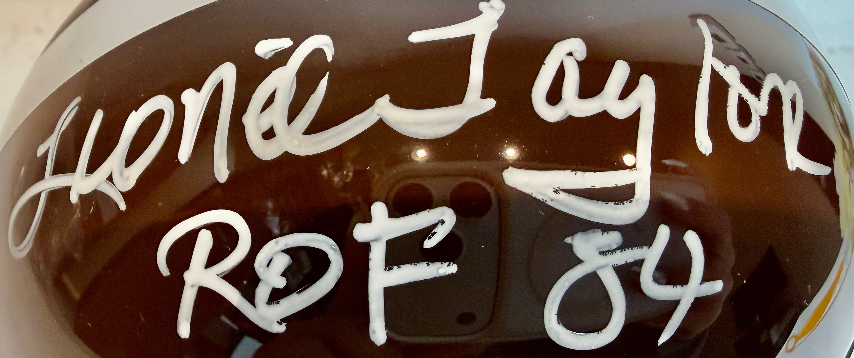 Lionel Taylor Autographed Denver Broncos Brown 60s Mini Helmet - Inscribed 'ROF 84' - Rocky Mountain COA