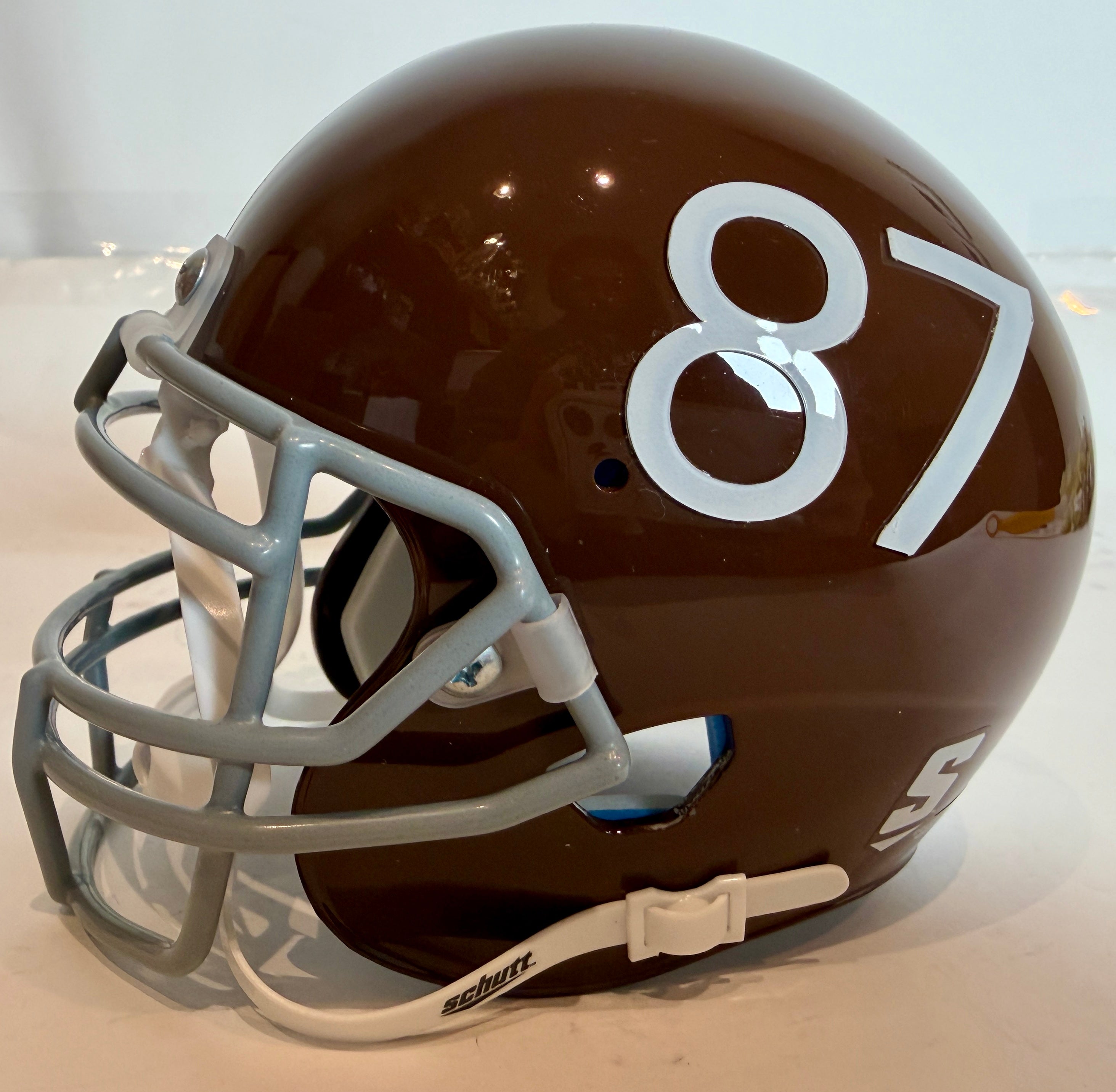 Lionel Taylor Autographed Denver Broncos Brown 60s Mini Helmet - Inscribed 'ROF 84' - Rocky Mountain COA
