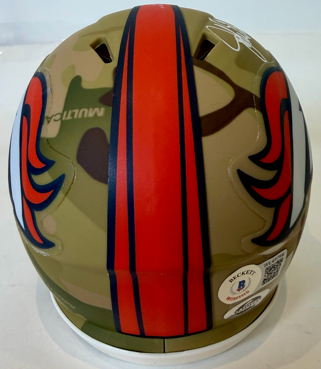 John Elway Autographed Camo Denver Broncos Mini Helmet Beckett COA