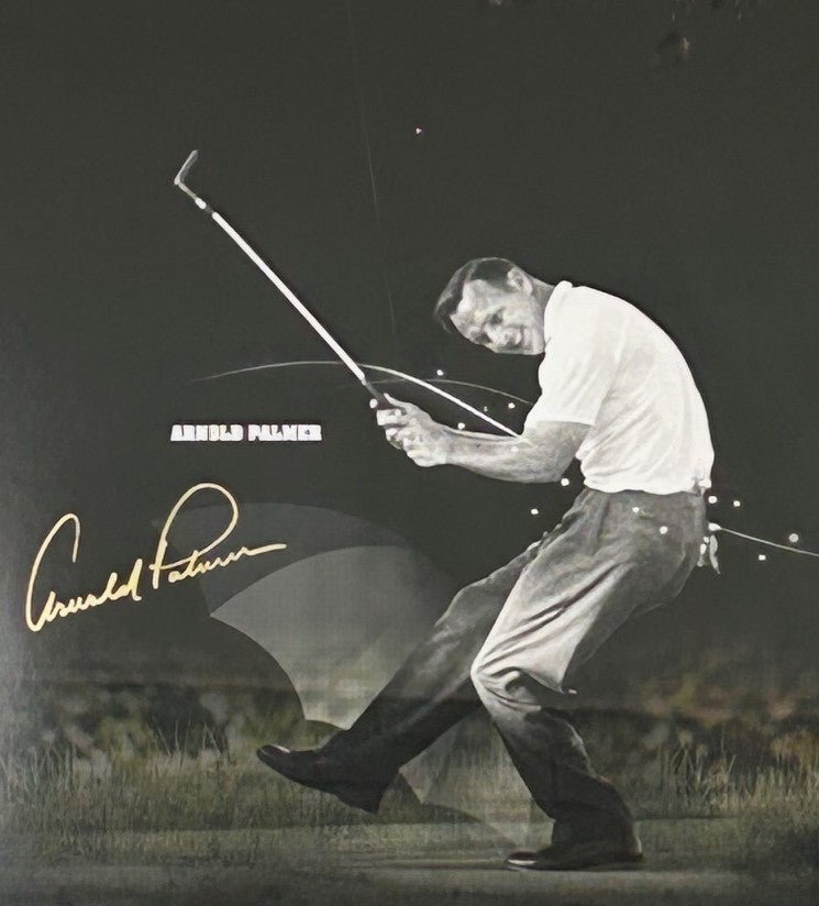Legends of Golf (Woods, Nicklaus, Palmer) Autographed Panoramic Photo Framed UDA Hologram