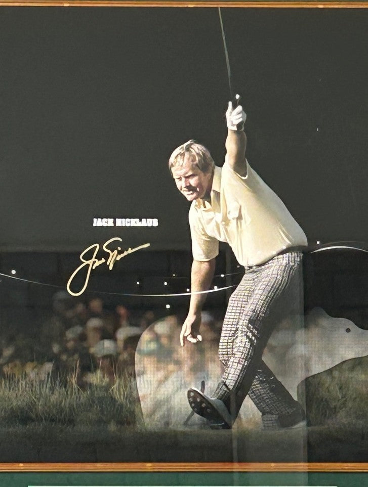 Legends of Golf (Woods, Nicklaus, Palmer) Autographed Panoramic Photo Framed UDA Hologram