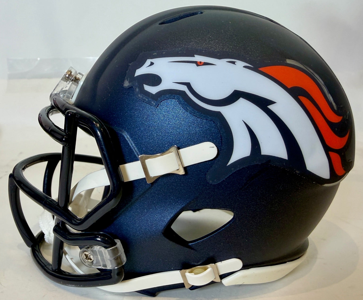 Jahdae Barron Autographed Denver Broncos Navy Mini Helmet Beckett COA - Latitude Sports Marketing