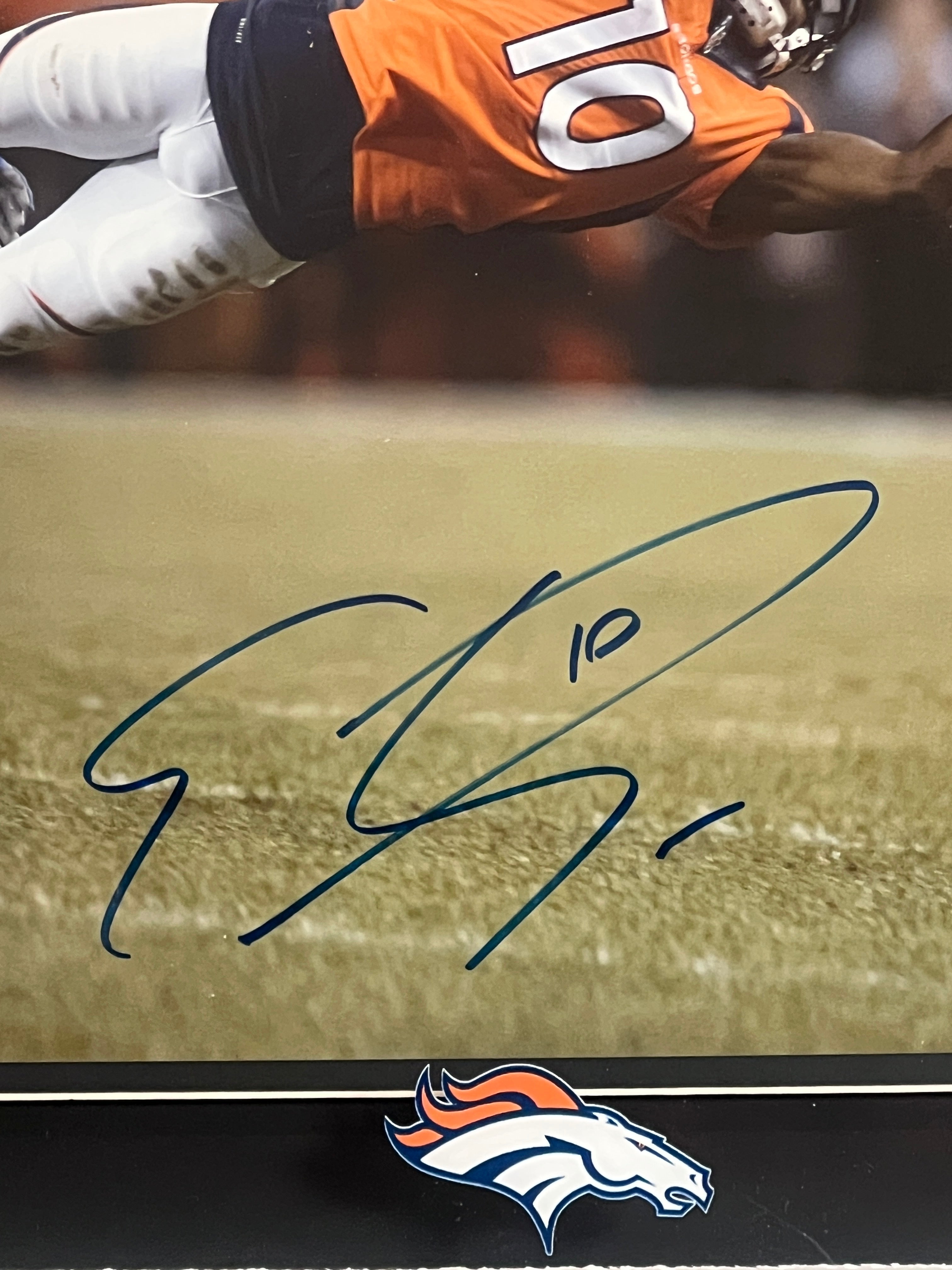 Emmanuel Sanders Autographed 16x20 Broncos Photo in Shadowbox James Spence COA