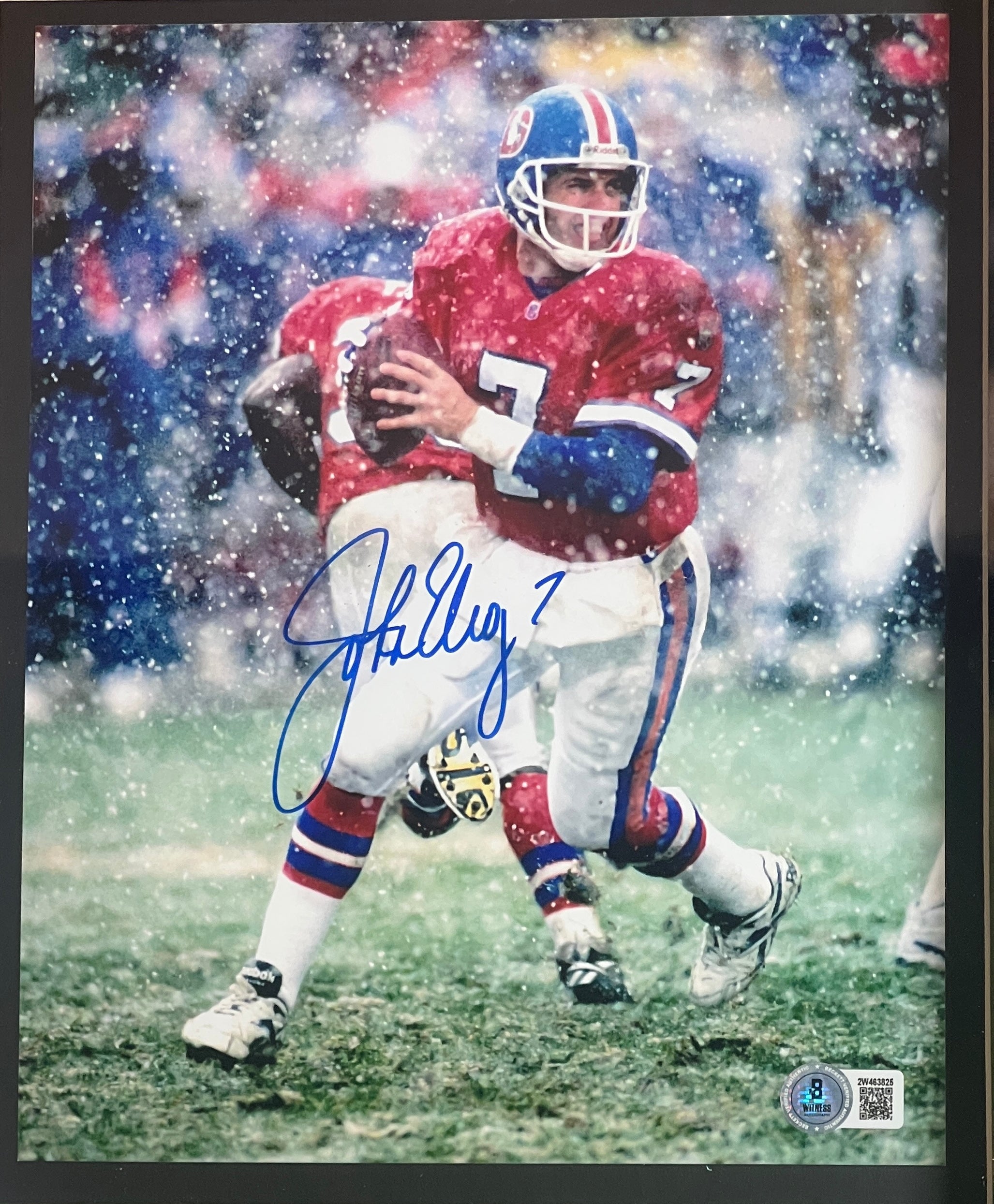 John Elway Autographed 8x10 Denver Broncos Photo in LED Shadow Box BAS COA