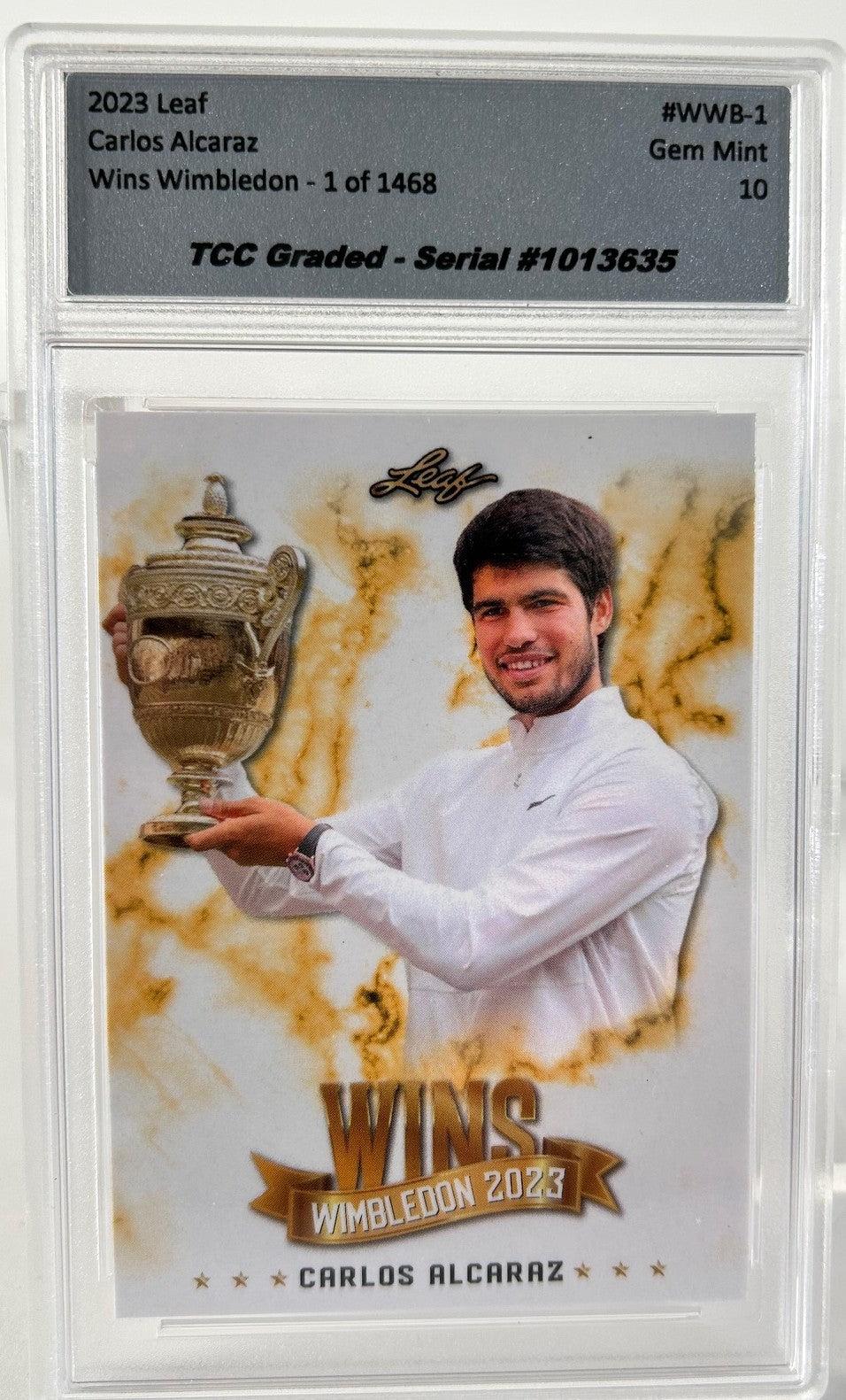 2023 Leaf Carlos Alcaraz Wins Wimbledon Card #WWB-1 Gem Mint 10 TCC Graded - 1/1468