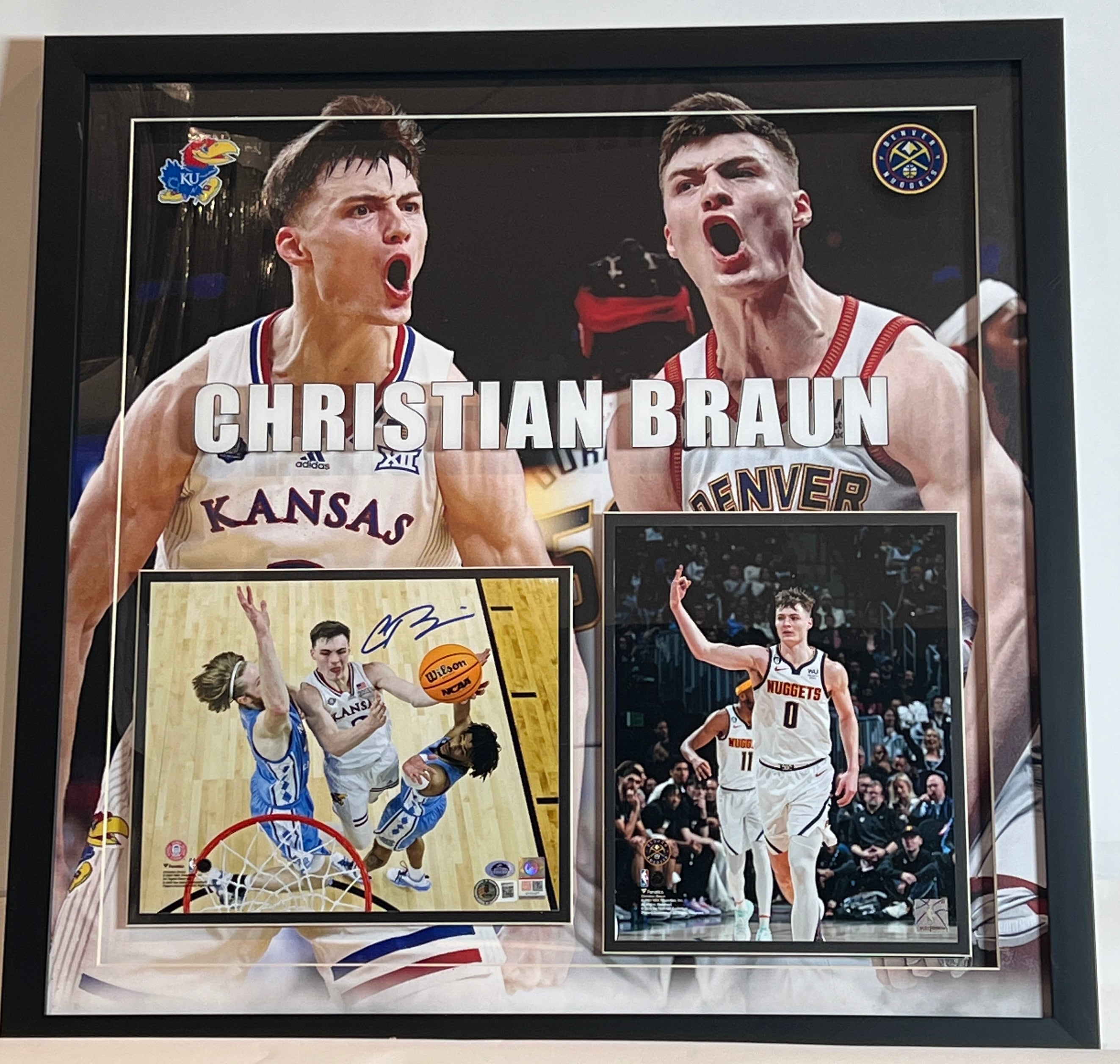 Christian Braun Autographed Kansas 8x10 w/ Nuggets Photo 25.5"x25.5" Frame BAS COA