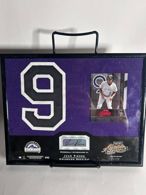 Juan Pierre Autographed Framed Jersey Patch & Card — Colorado Rockies | COA | Limited Edition #21/75