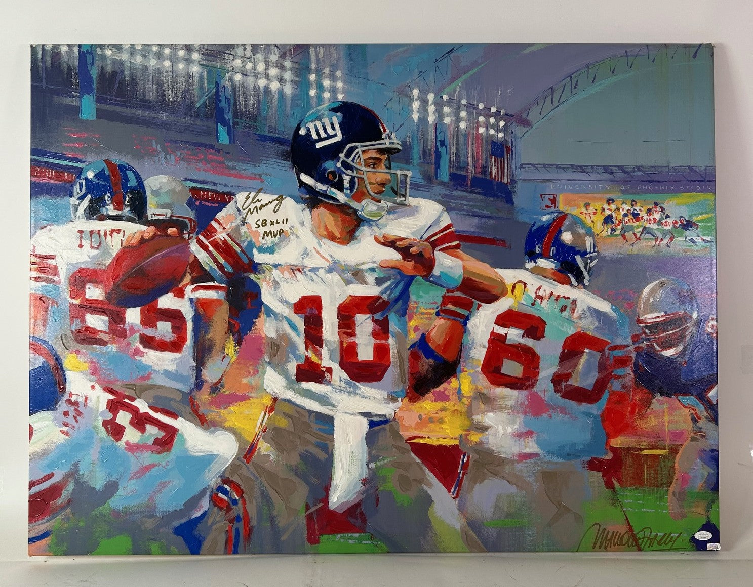 Eli Manning Autographed Canvas Giclee' 39"x29" - Malcolm Farley Painting "SB XLII MVP" JSA COA
