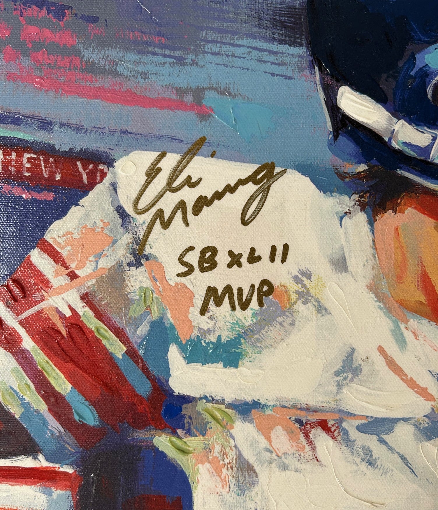 Eli Manning Autographed Canvas Giclee' 39"x29" - Malcolm Farley Painting "SB XLII MVP" JSA COA