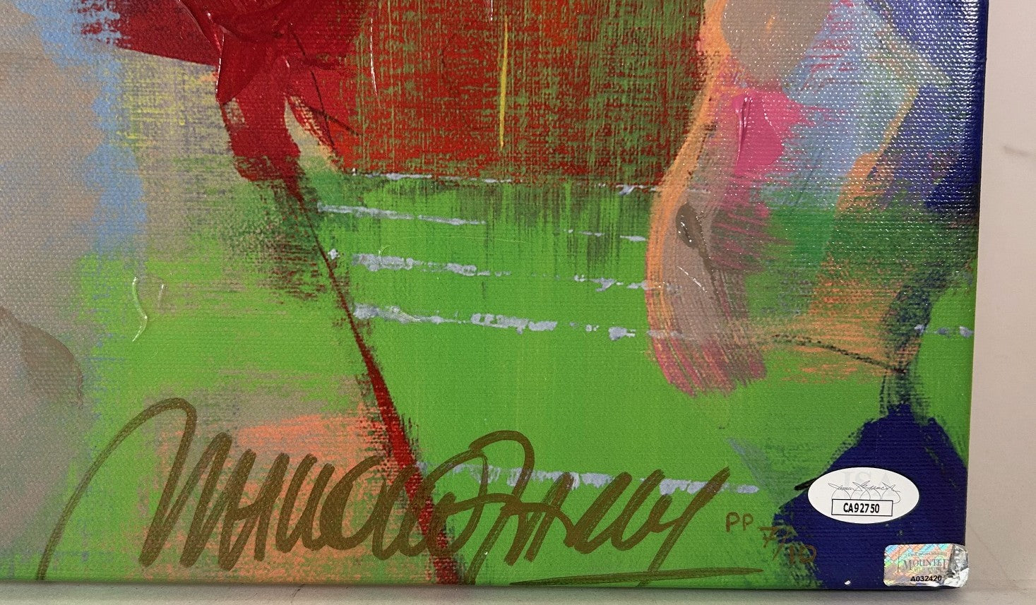 Eli Manning Autographed Canvas Giclee' 39"x29" - Malcolm Farley Painting "SB XLII MVP" JSA COA