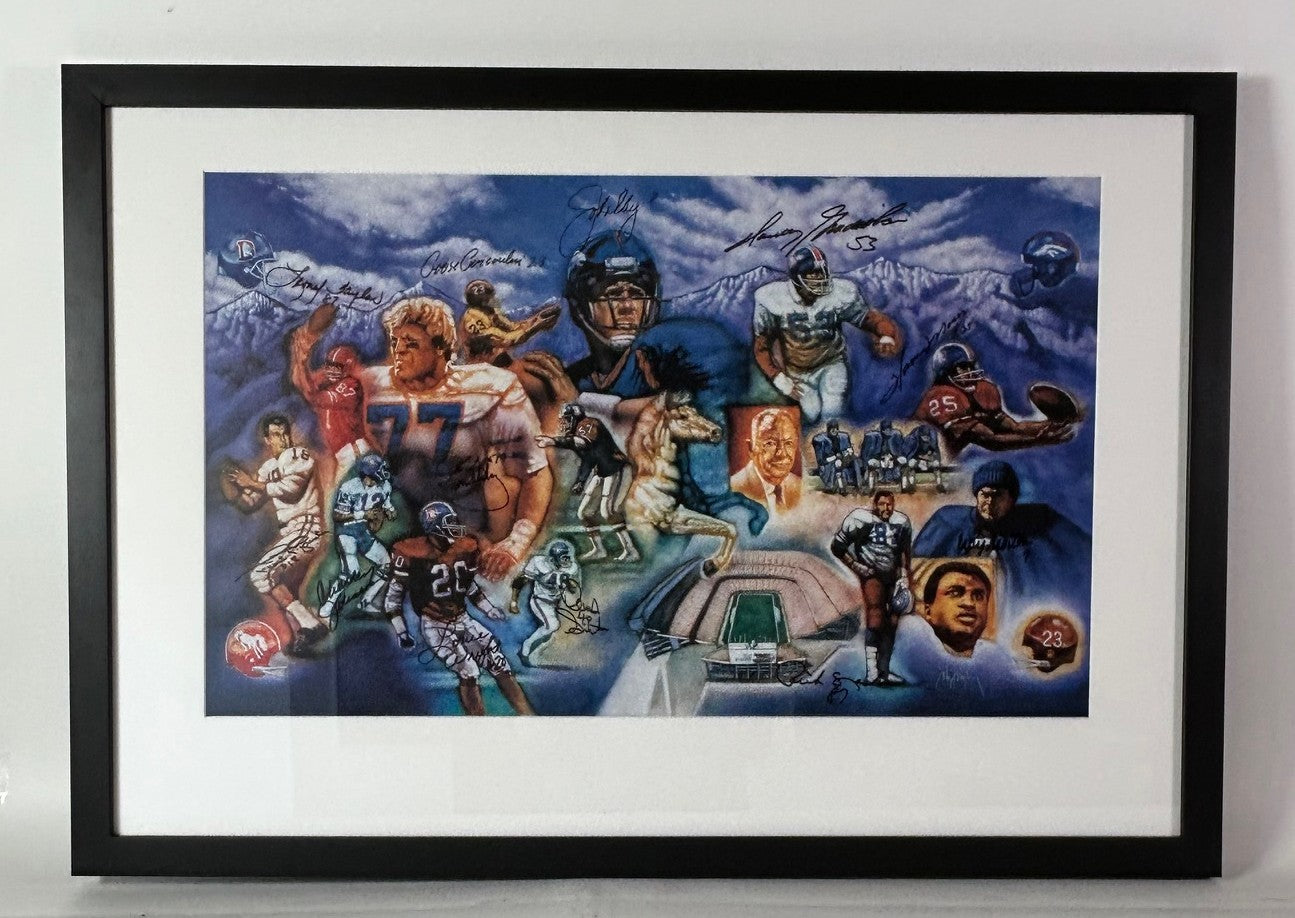 Denver Broncos Ring of Fame Framed Lithograph 36x25 - 12 Authentic Signatures with LSM COA