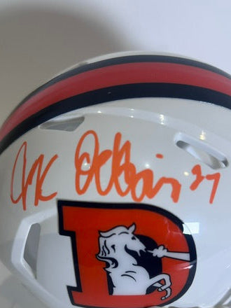 JK Dobbins Autographed Denver Broncos Snowcapped Mini Helmet – JSA Certified