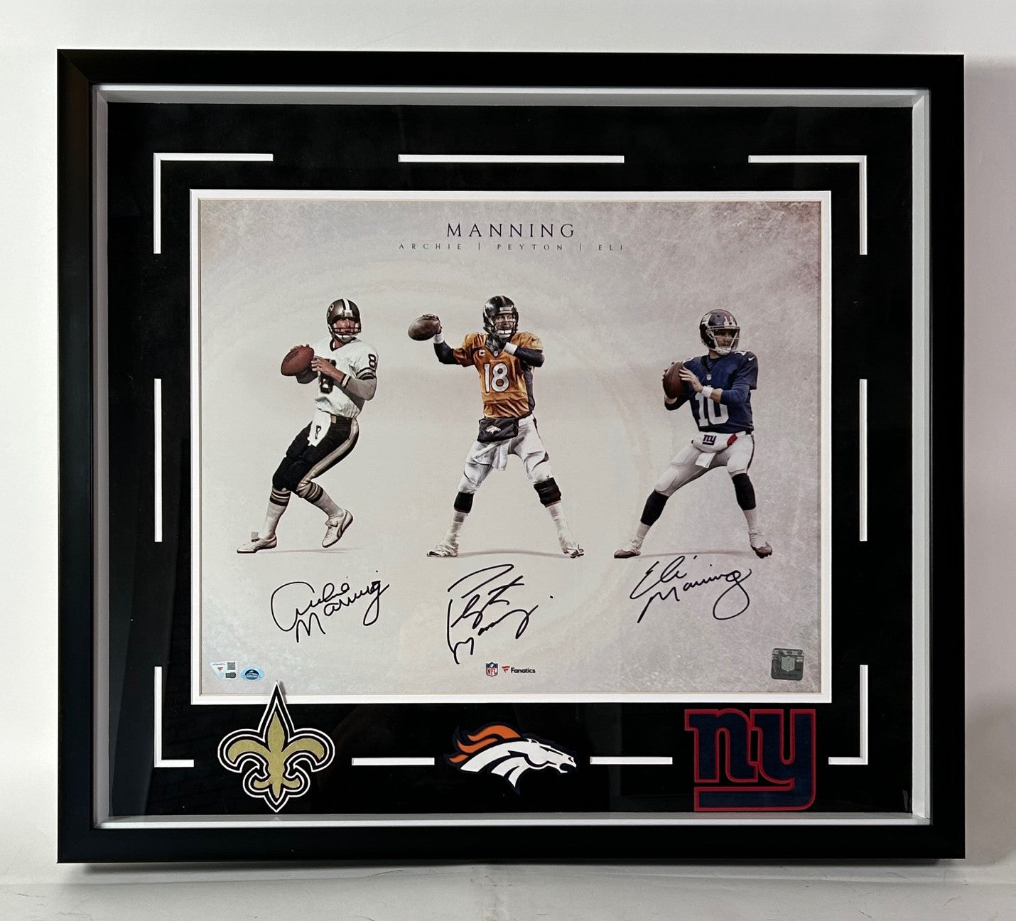 Archie, Peyton, Eli Manning Autographed Photo in 27.5"x24" Framing Fanatics COA