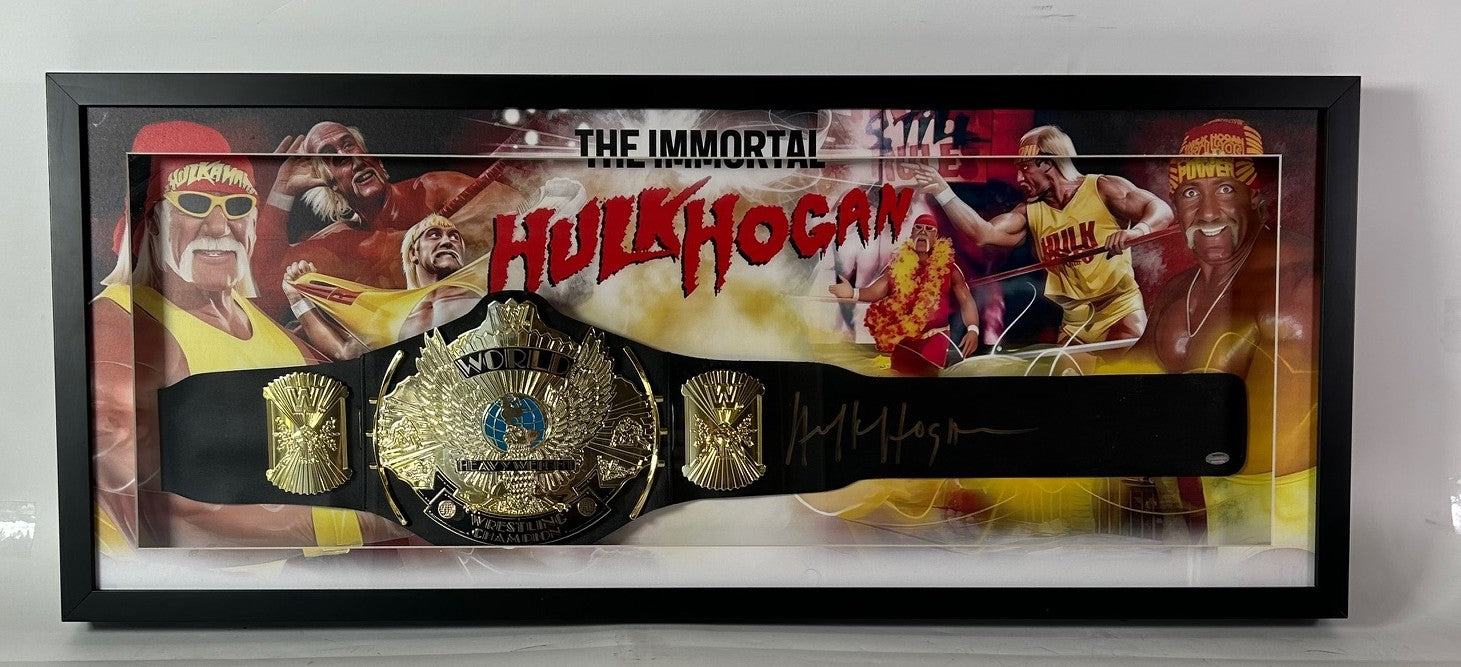 Hulk Hogan Autographed World Heavyweight Wrestling Champion Belt - Framed Shadowbox Display