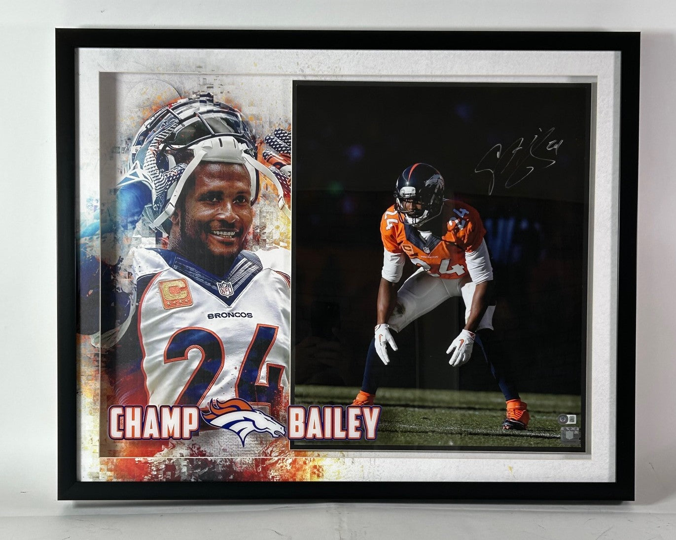 Champ Bailey Autographed 16x20 Denver Broncos Photo - Framed Shadowbox Display BAS COA