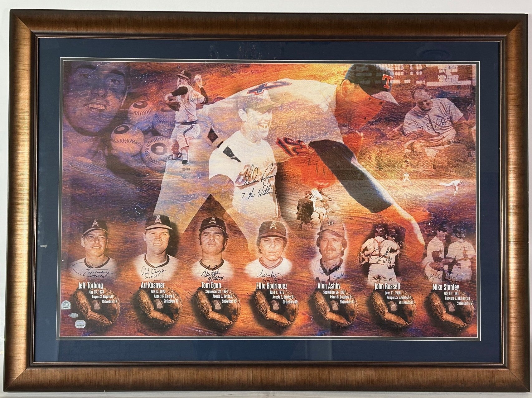 Nolan Ryan & 7 No-Hitter Catchers Autographed Framed Collage - Mounted Memories COA