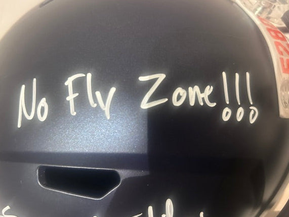 Chris Harris Jr. & Aqib Talib Denver Broncos Autographed Navy Blue Replica Helmet Inscribed "No Fly Zone" – BAS COA