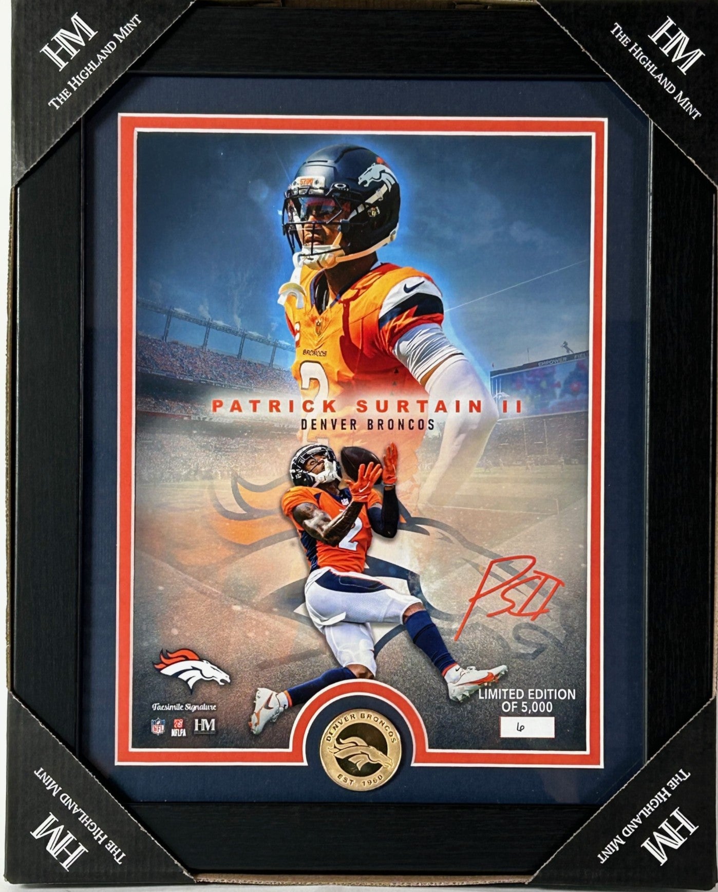 Patrick Surtain II Denver Broncos Photo with Broncos Collector Coin Highland Mint
