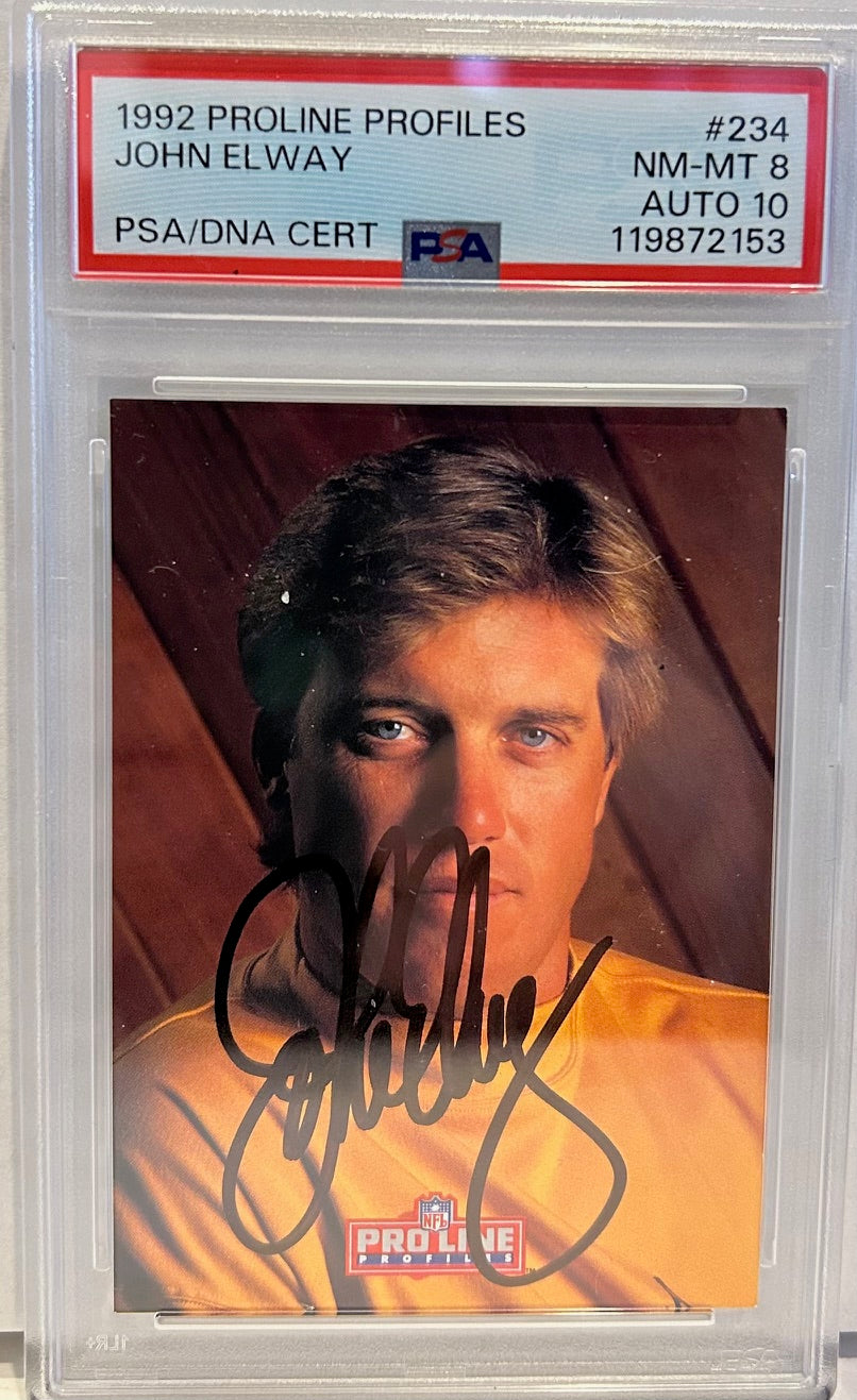 1992 Proline Profiles Trading Card #234 John Elway NM-MT 8 Auto 10 PSA/DNA Cert