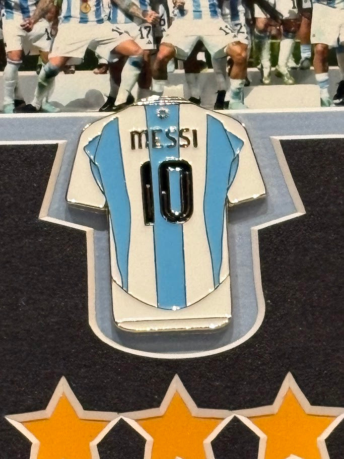 Lionel Messi Framed Argentina World Cup Photo & Pin Collage with Laser Autograph – 14x18