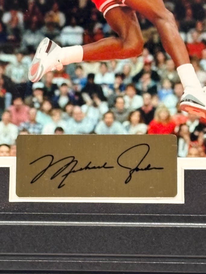 Michael Jordan Framed Photo & Pin Collage with Laser Autograph – 14x18