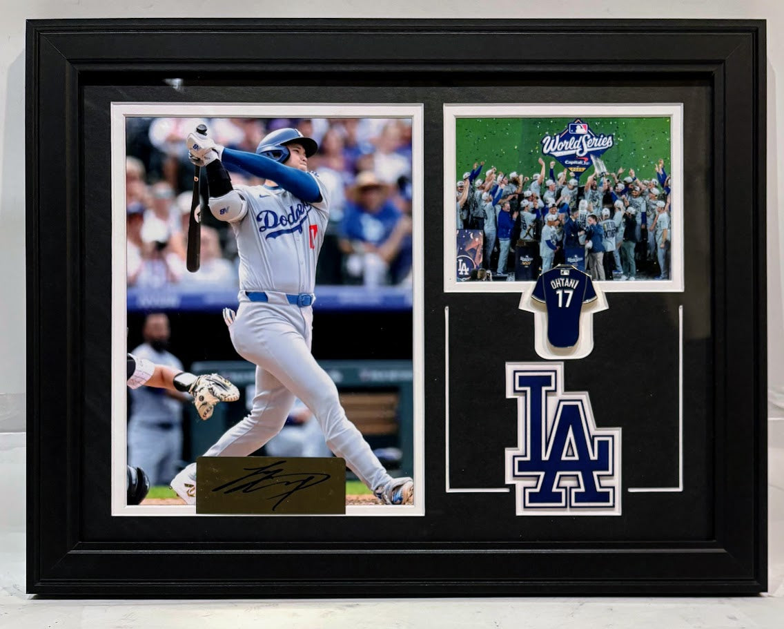 Shohei Ohtani LA Dodgers 2025 World Series Framed Photo & Pin Collage with Laser Autograph – 14x18