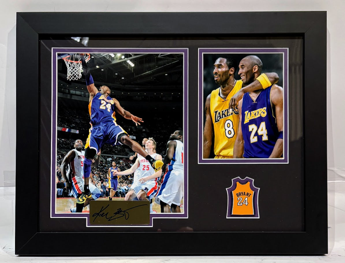 Kobe Bryant Framed Photo & Pin Collage with Laser Autograph – 14x18