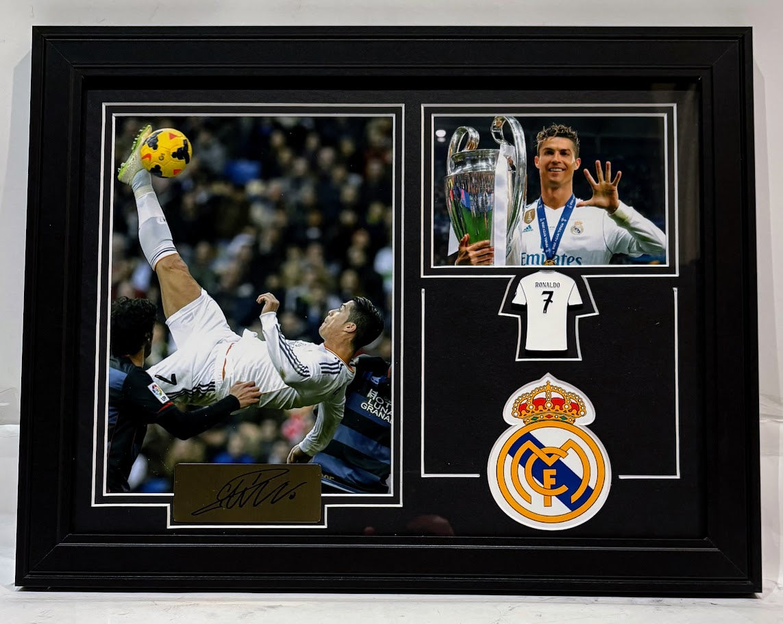 Cristiano Ronaldo Real Madrid Framed Photo & Pin Collage with Laser Autograph – 14x18