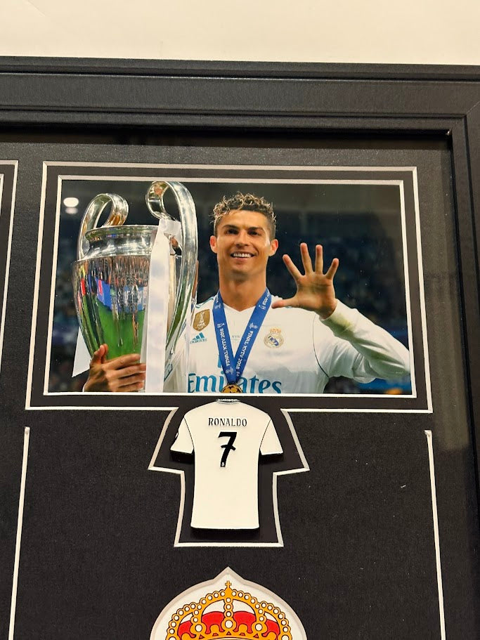 Cristiano Ronaldo Real Madrid Framed Photo & Pin Collage with Laser Autograph – 14x18