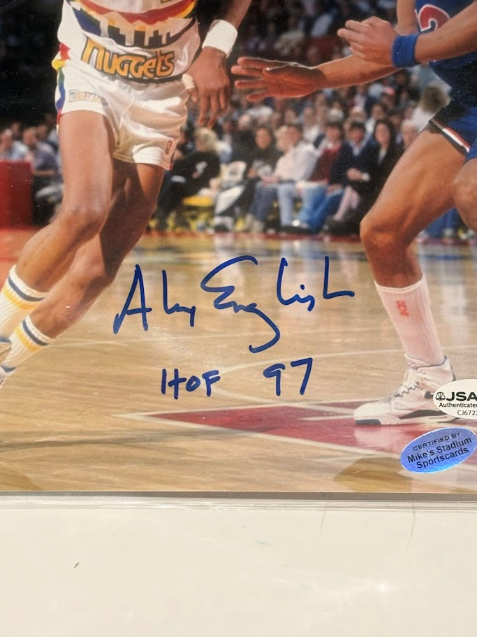 Alex English Autographed Denver Nuggets 8x10 Photo — Inscribed "HOF 97" | JSA COA