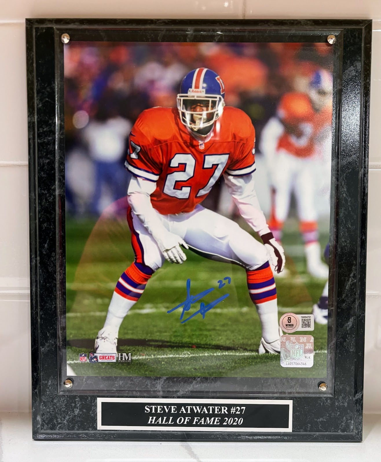 Steve Atwater Autographed 8x10 Photo with Plaque — Denver Broncos | BAS COA