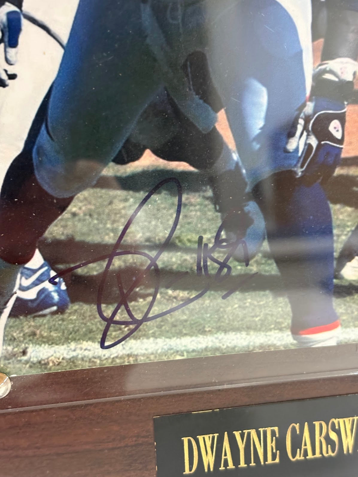 Dwayne Carswell, Tom Nalen & Mike Anderson Triple Autographed 8x10 Photo with Plaque — Denver Broncos | JSA COA