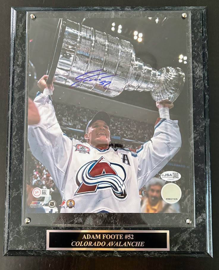 Adam Foote Autographed 8x10 Photo — Colorado Avalanche with Plaque | JSA COA, 2x Stanley Cup Champion