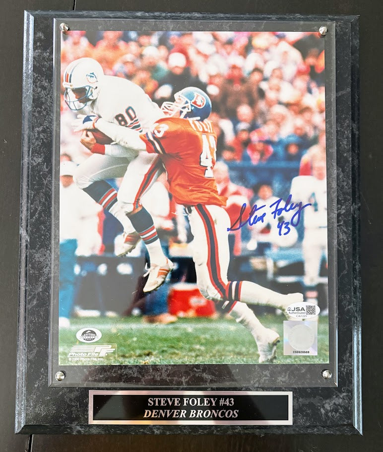 Steve Foley Autographed 8x10 Photo — Denver Broncos with Plaque | JSA COA