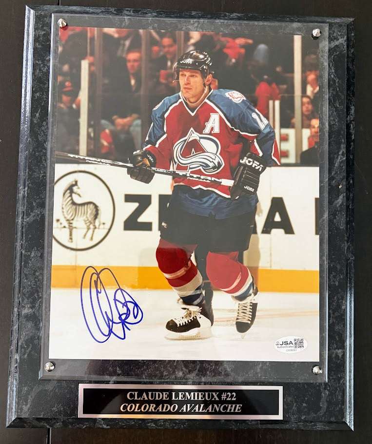 Claude Lemieux Autographed 8x10 Photo — Colorado Avalanche with Plaque | JSA COA