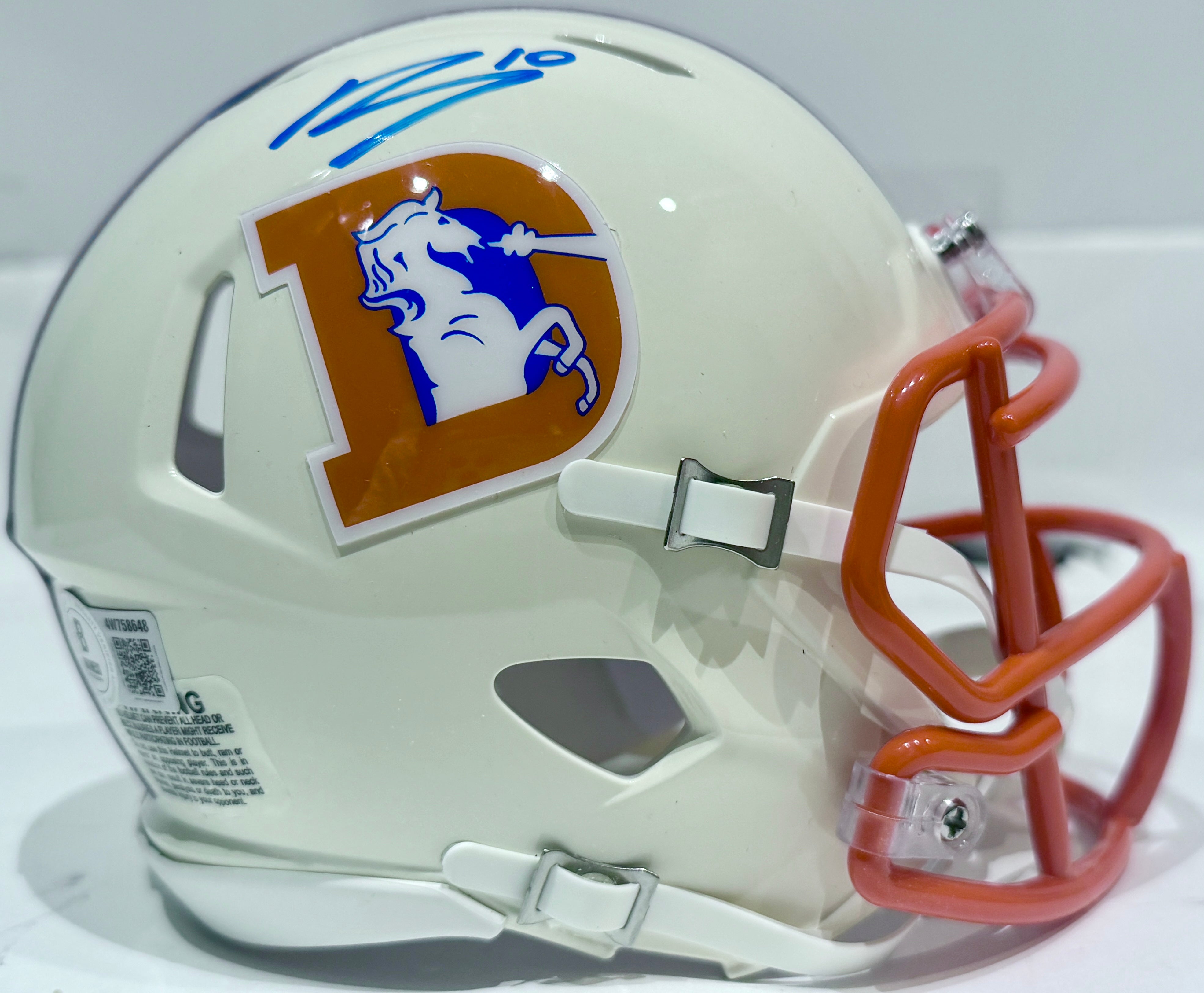 Bo Nix Autographed Denver Broncos Retro Mini Helmet BAS COA - Latitude Sports Marketing