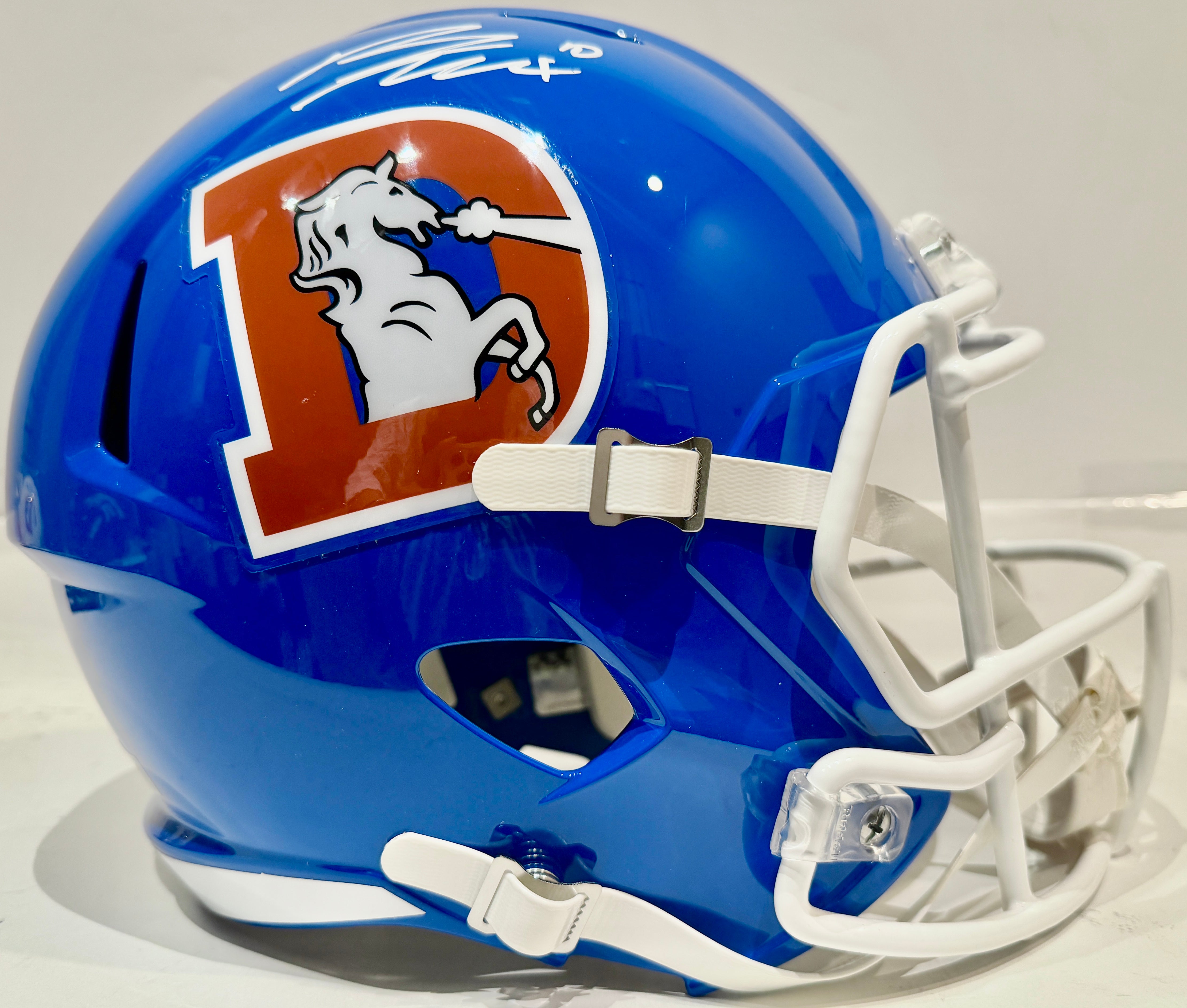 Bo Nix Autographed Denver Broncos D Logo Replica Helmet BAS COA - Latitude Sports Marketing