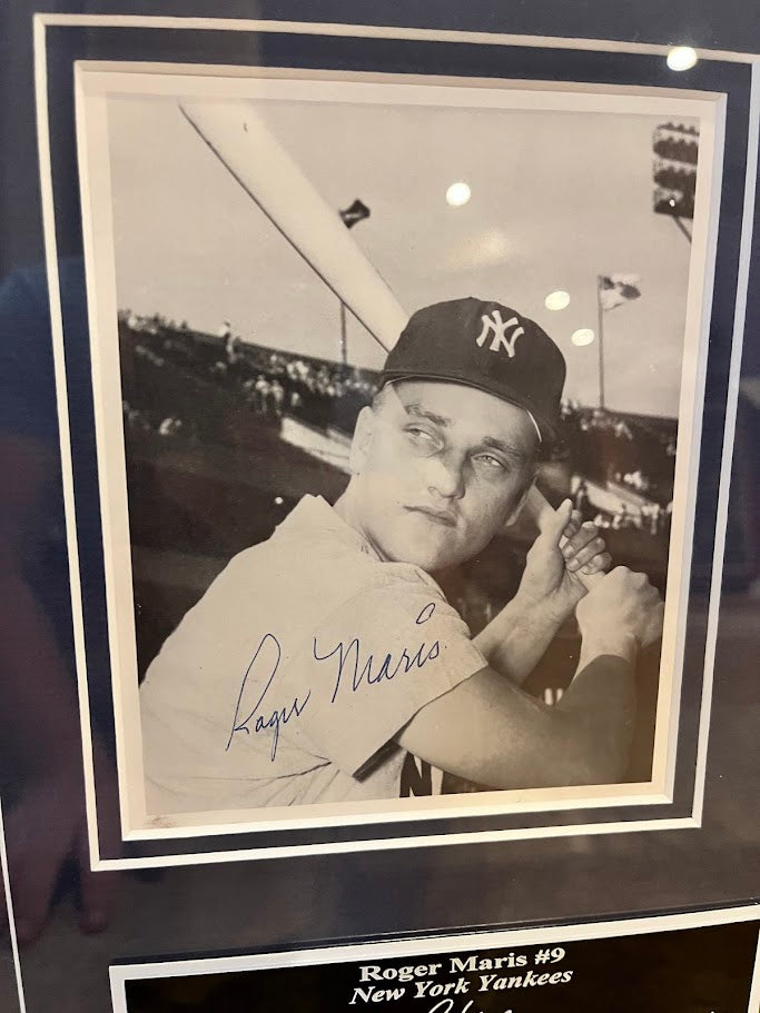 Roger Maris Autographed Photo w/ 11x14 Photo (Stallard, Fisher, Foytack) Framed JSA COA