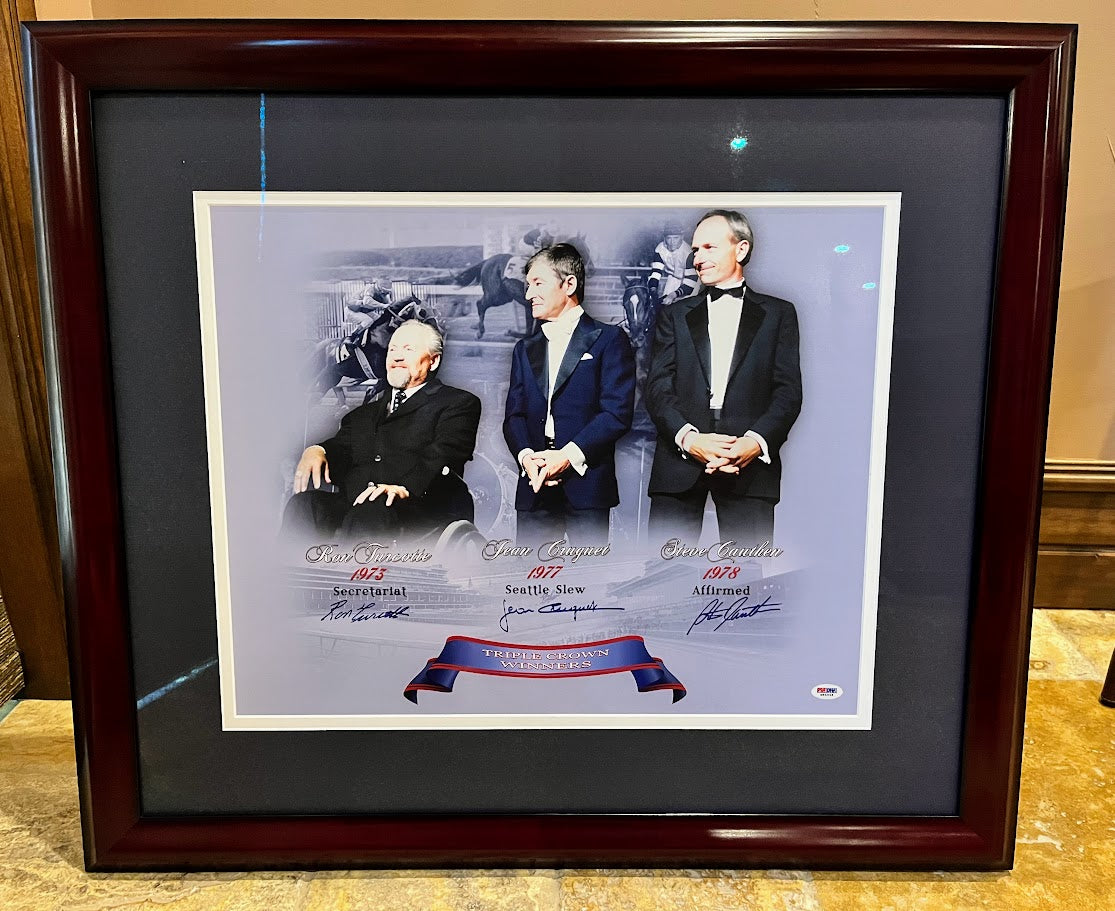 Triple Crown Winners in Suits (Crugent - Turcotte - Cauthen) Autographed 16x20 Photo Framed PSA COA