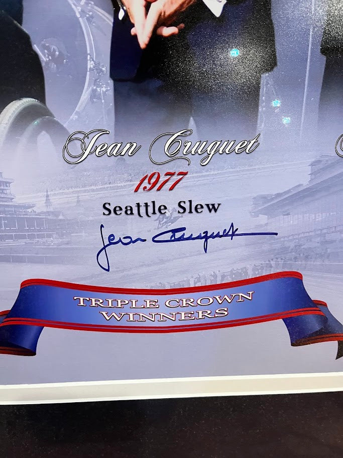 Triple Crown Winners in Suits (Crugent - Turcotte - Cauthen) Autographed 16x20 Photo Framed PSA COA