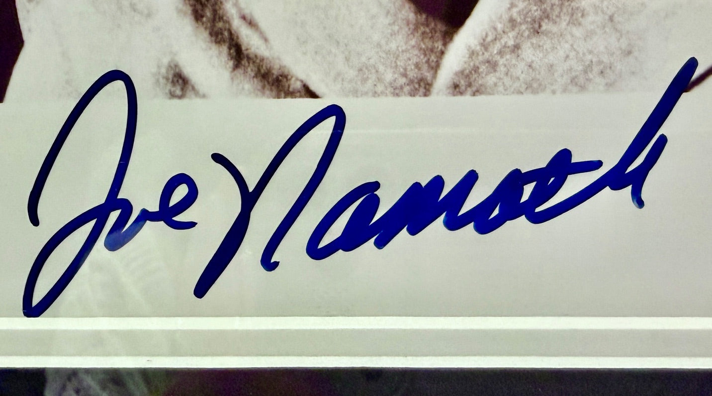 Mickey Mantle & Joe Namath Dual-Autographed 11x14 Photo Framed Collage – PSA LOA