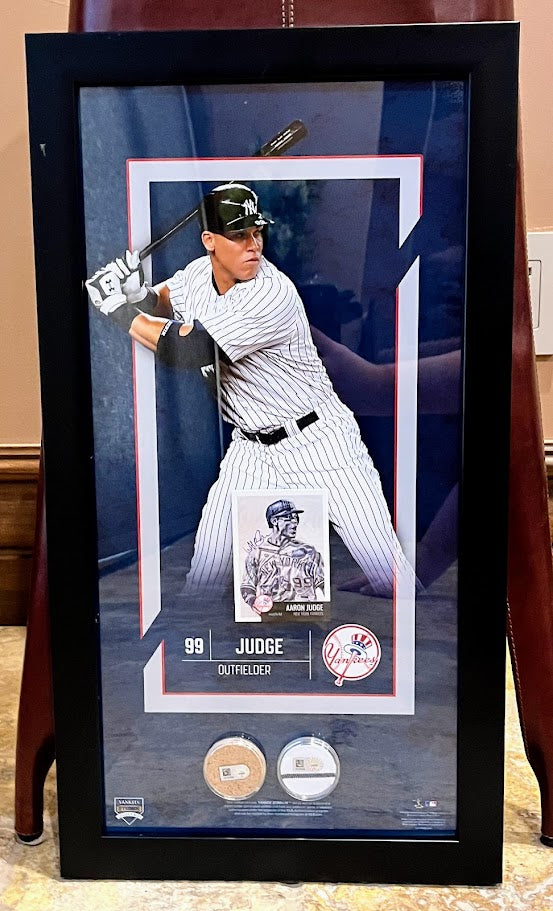 Aaron Judge 12"x22" Framed Yankees Photo w/ authentic dirt and game Jersey Swatch