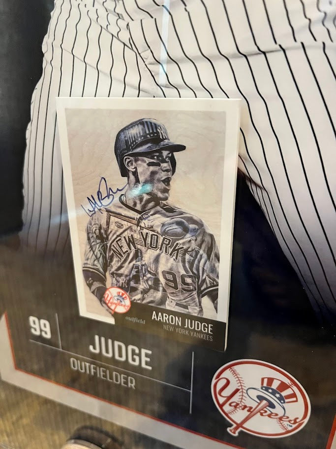 Aaron Judge 12"x22" Framed Yankees Photo w/ authentic dirt and game Jersey Swatch