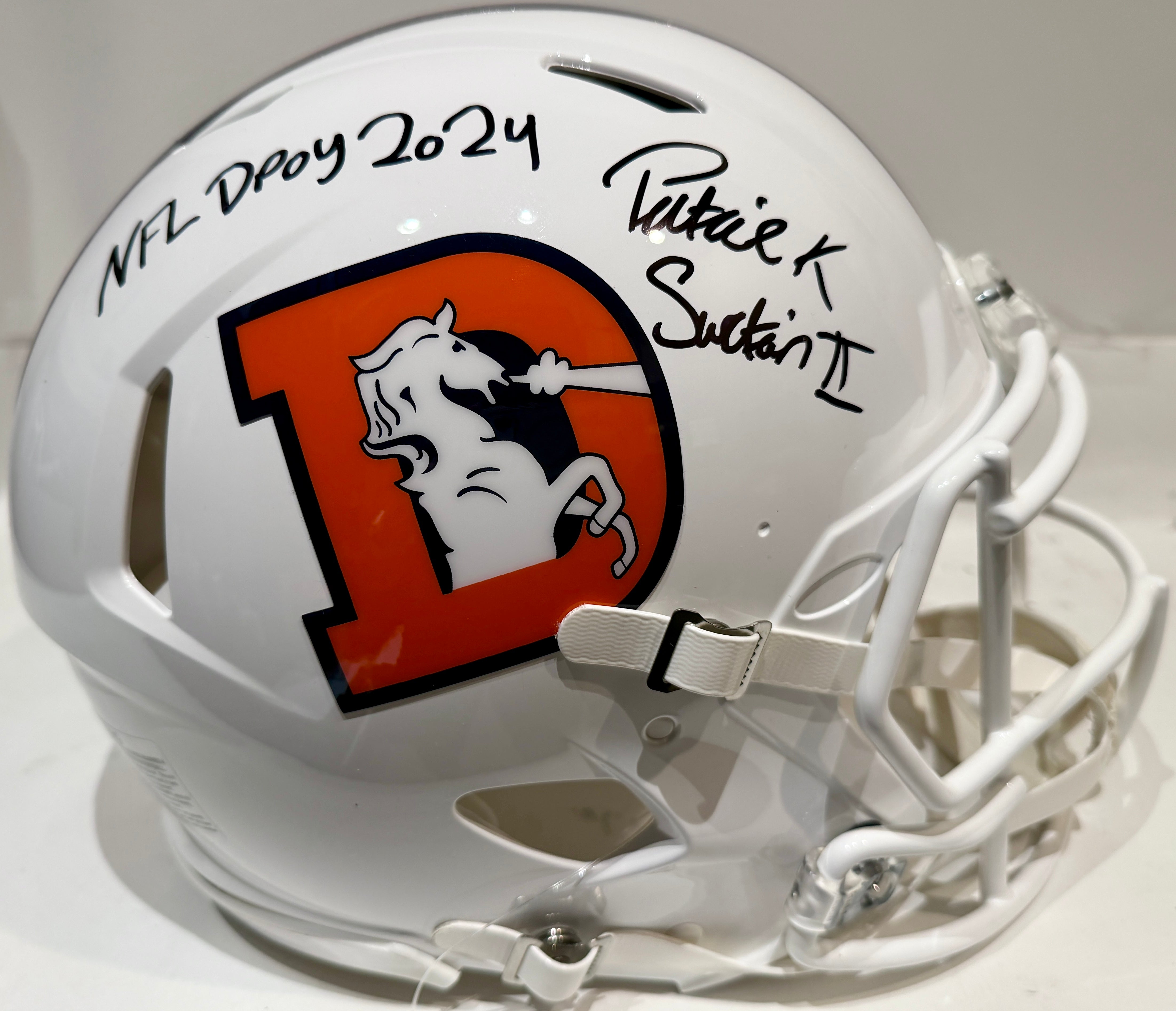 Patrick Surtain II Autographed Denver Broncos Snowcapped Pro Helmet Inscribed "NFL DPOY 2024" BAS COA