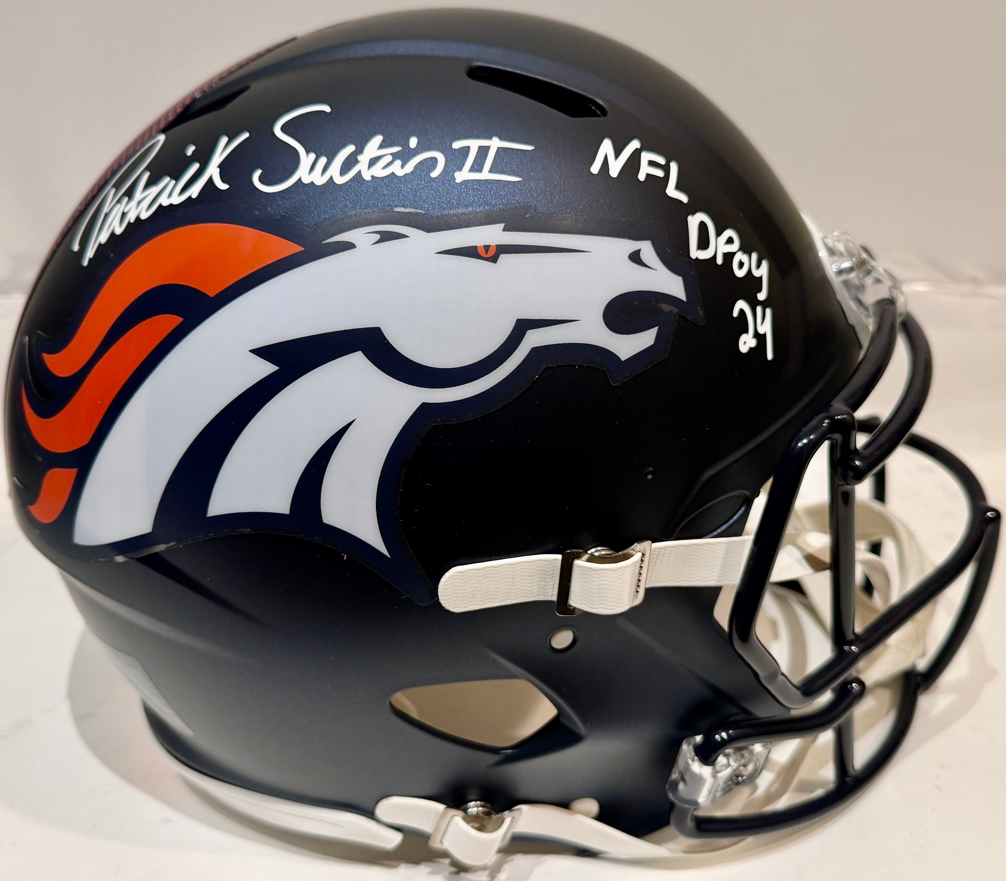 Patrick Surtain II Autographed Denver Broncos Navy NFL Pro Helmet Inscribed "NFL DPOY 24" BAS COA