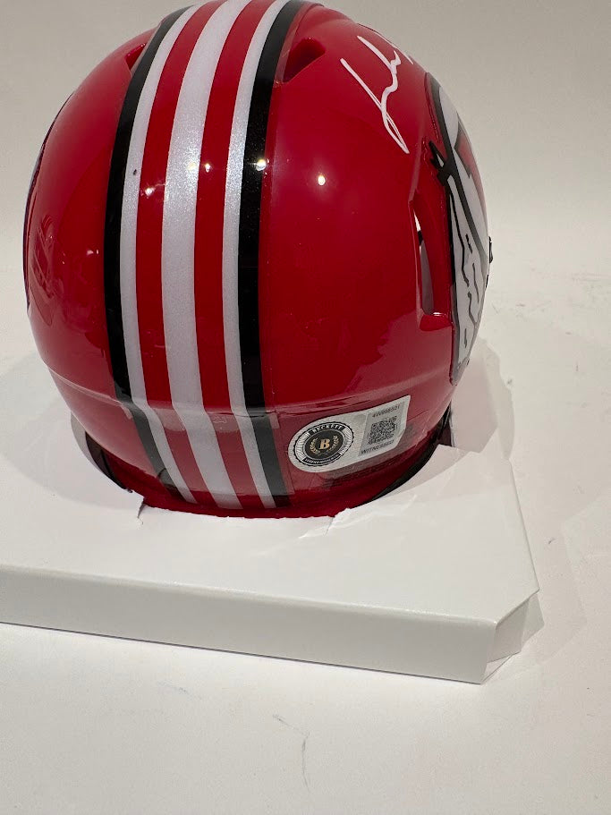Jonah Elliss Autographed Utah Utes Red Mini Helmet Inscribed "Go Utes!" — BAS COA