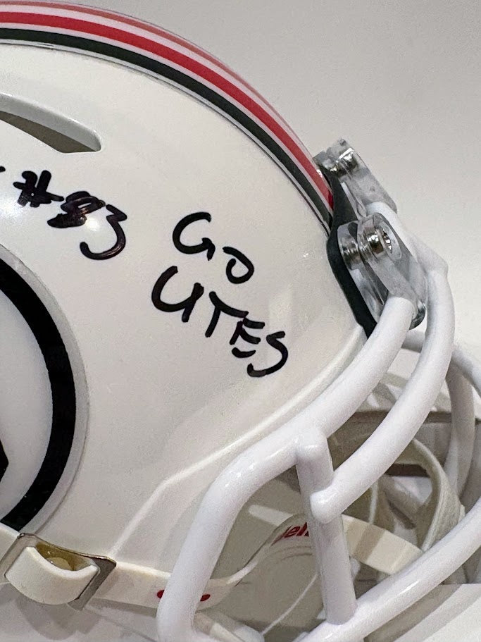 Jonah Elliss Autographed Utah Utes White Mini Helmet Inscribed "Go Utes" — BAS COA