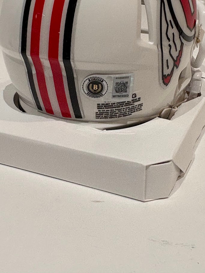 Jonah Elliss Autographed Utah Utes White Mini Helmet Inscribed "Go Utes" — BAS COA