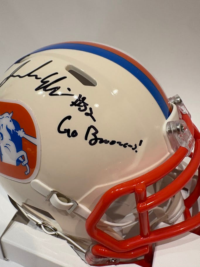 Jonah Elliss Autographed Denver Broncos Retro Mini Helmet Inscribed "Go Broncos!" — BAS COA