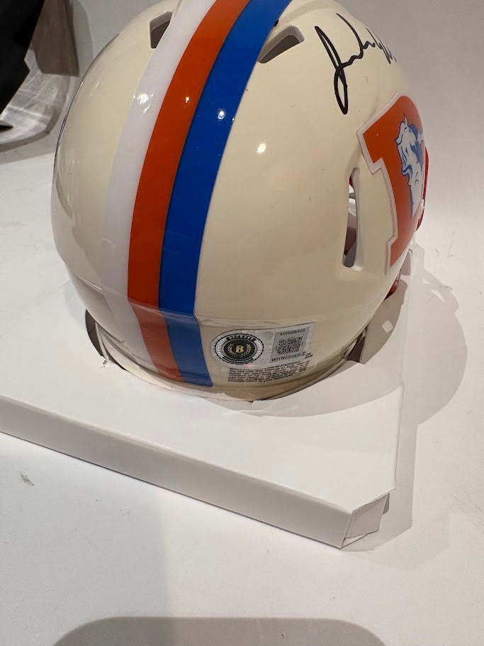 Jonah Elliss Autographed Denver Broncos Retro Mini Helmet Inscribed "Go Broncos!" — BAS COA